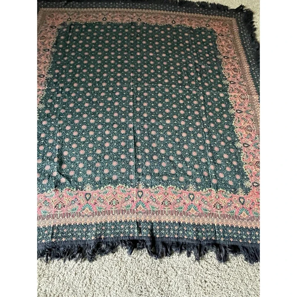 Vtg Metrax Belgium Woven Jacquard Tapestry Throw Table Cover 55x55 Floral Birds